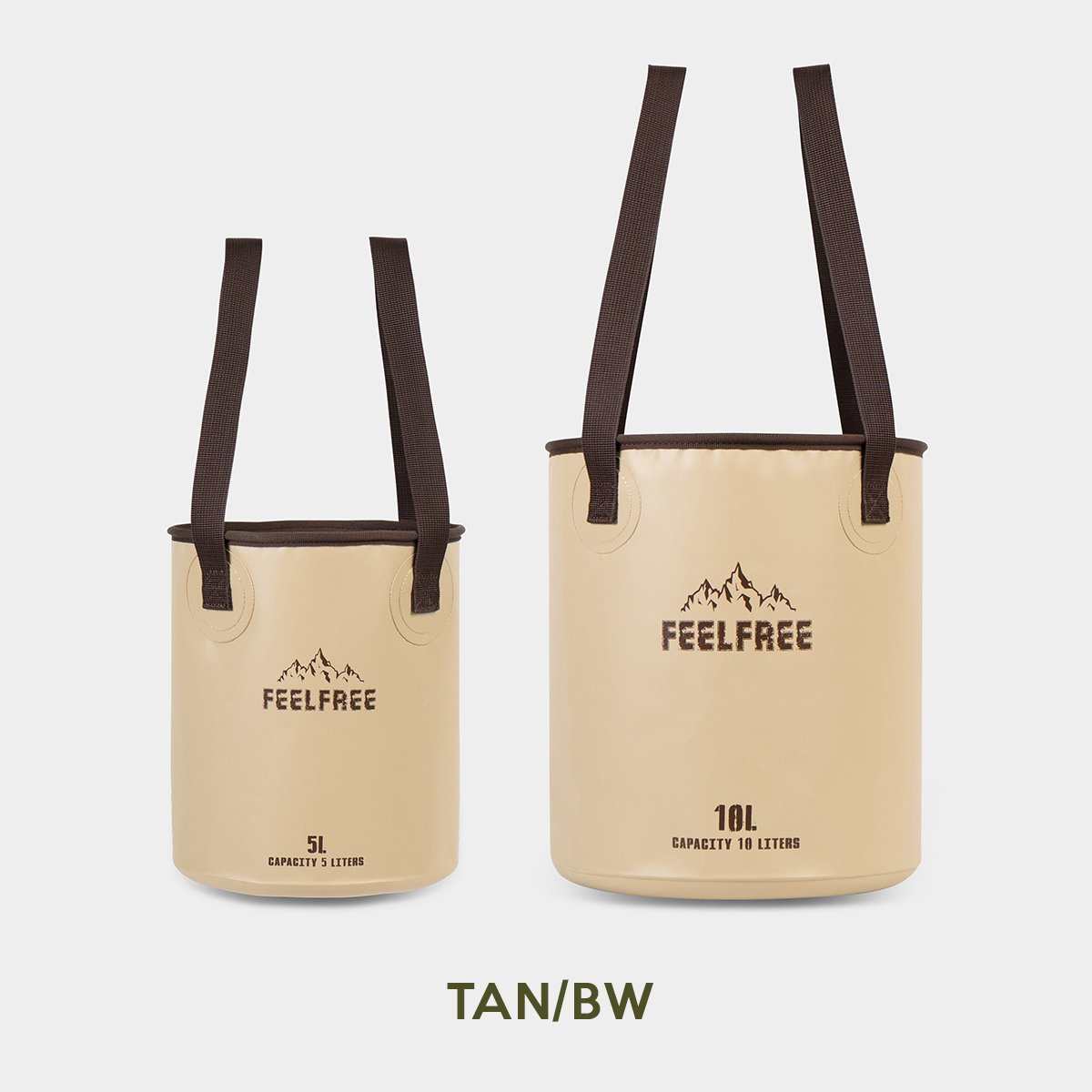 ถังน้ำพับได้แบบพกพา FEELFREE FOLDABLE WASH BASIN 10L สีแทน สายสีน้ำตาล_4
